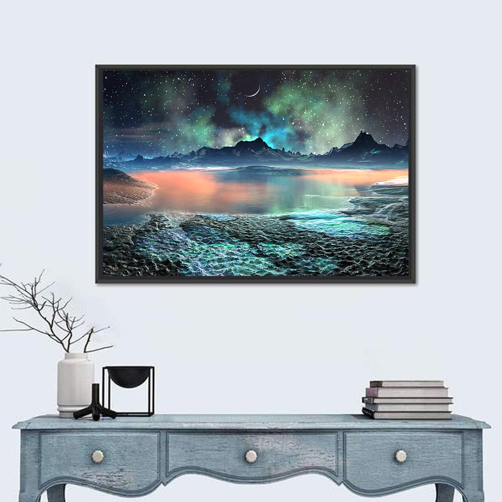 Alien Lake Nightscape Wall Art in a room, landscape