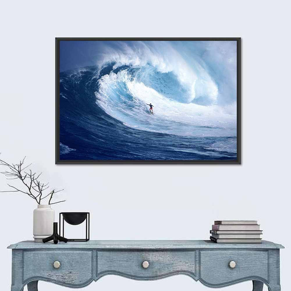 Surfer in Barrel Wave Wall Art in a room, landscape