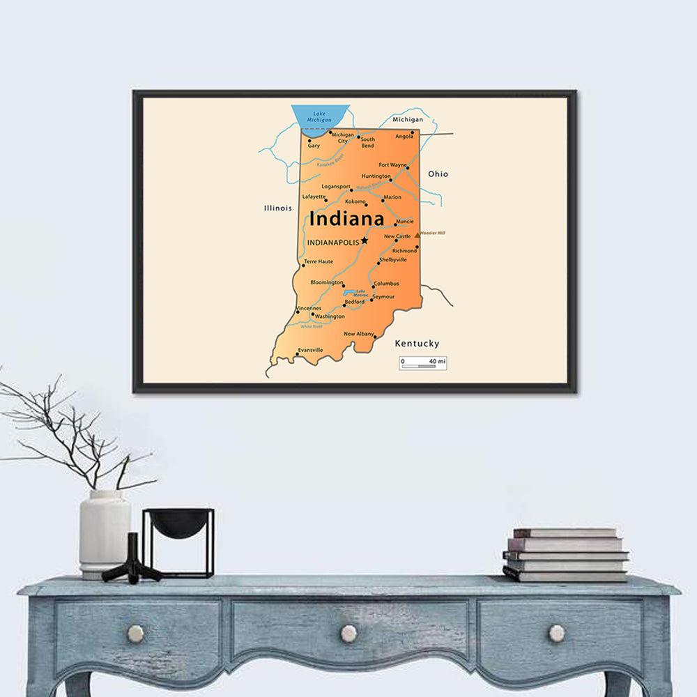 Indiana State Map Wall Art