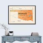 Oklahoma State Map Wall Art