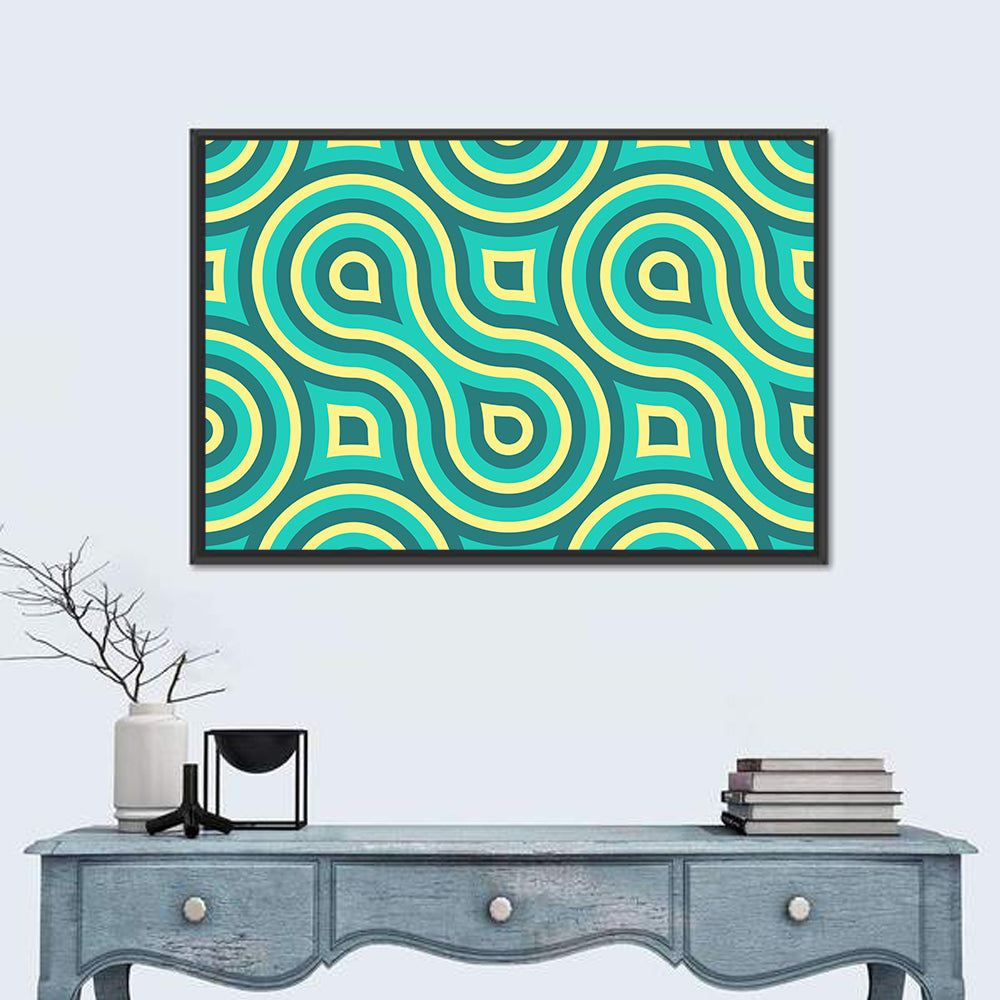 Retro Teal Geometric Pattern Wall Art in a room, landscape