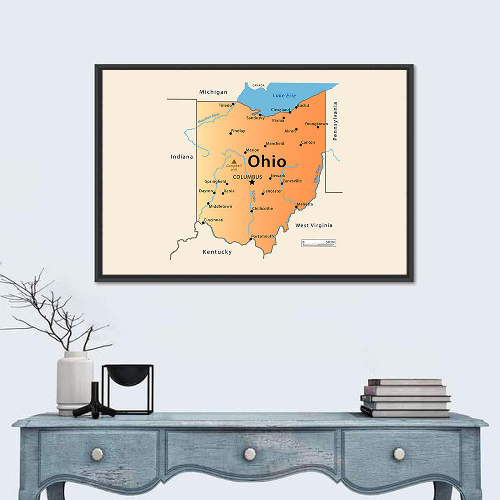Ohio State Map Wall Art