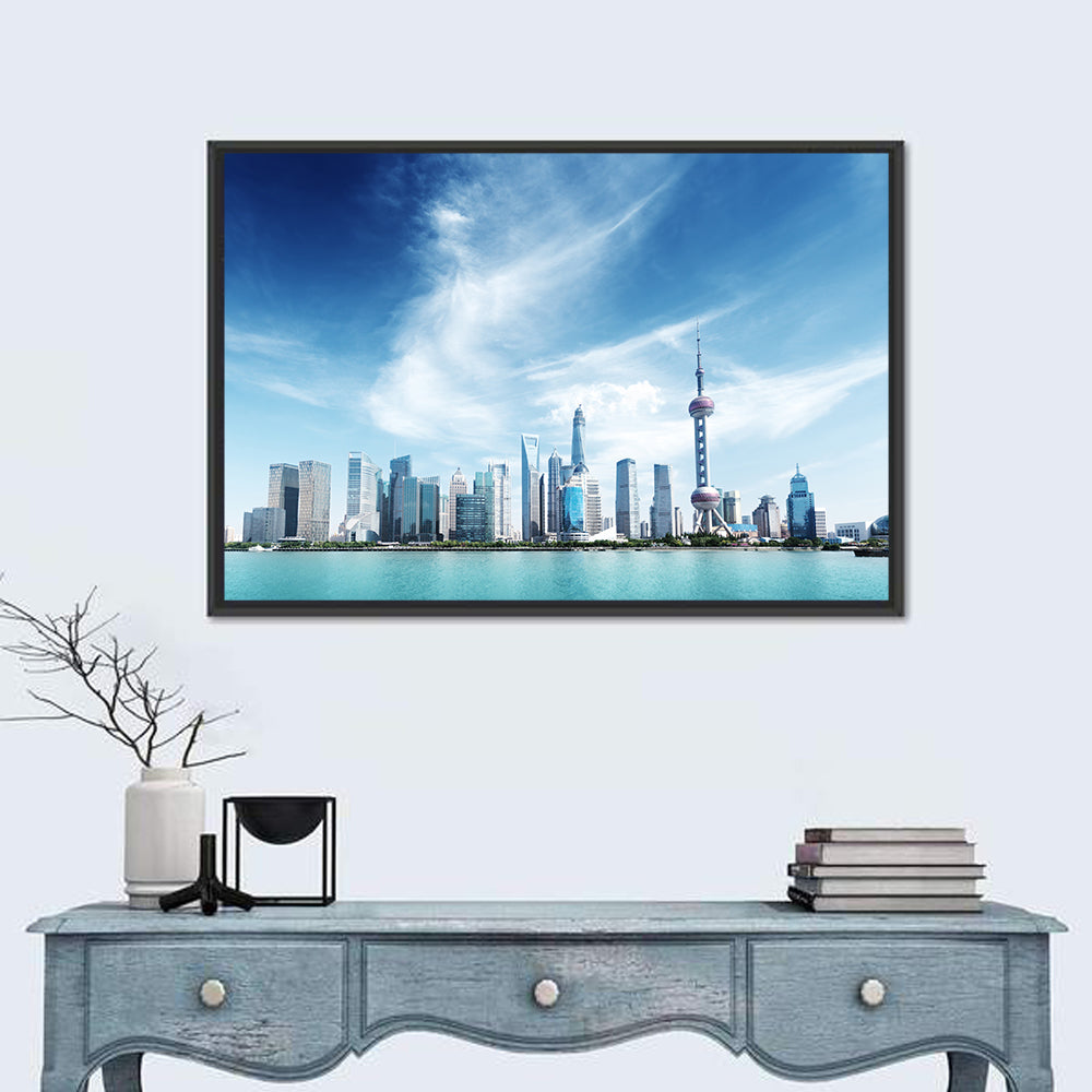 Shanghai Skyline with Oriental Pearl Tower Wall Art in a room, landscape