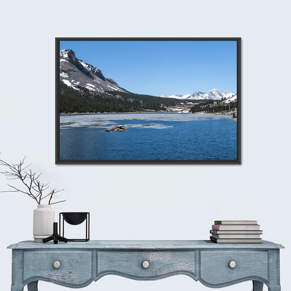Yosemite Frozen Lake Scene Wall Art in a room, landscape