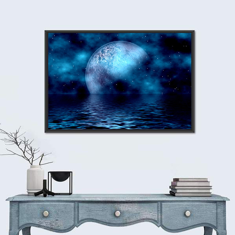 Blue Moon Reflection Wall Art in a room, landscape