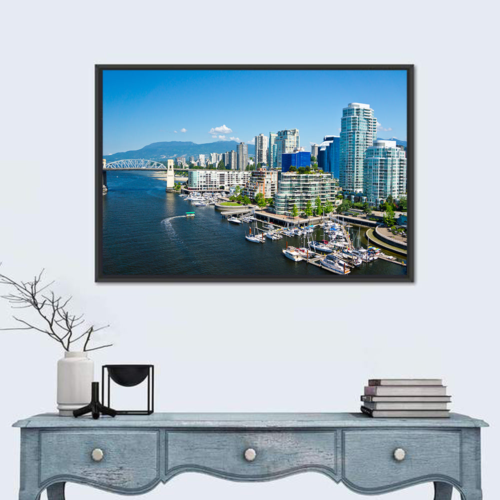 Vancouver Skyline with Burrard Bridge Wall Art in a room, landscape