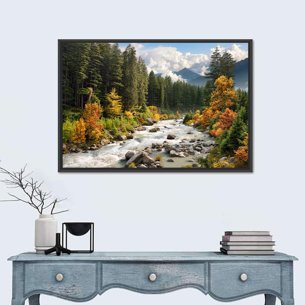 Autumn Mountain Stream with Rapids Wall Art