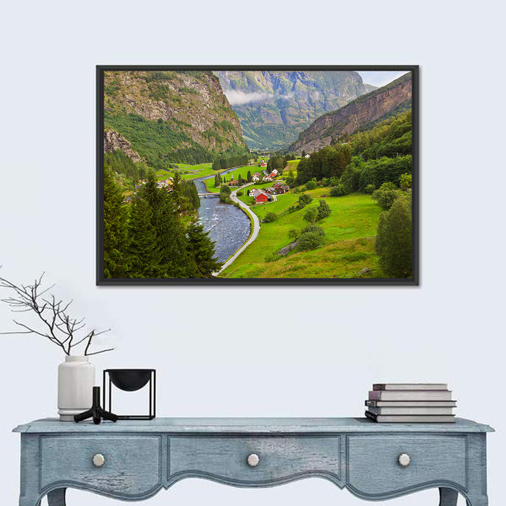 Flam Village Norway Wall Art in a room, landscape