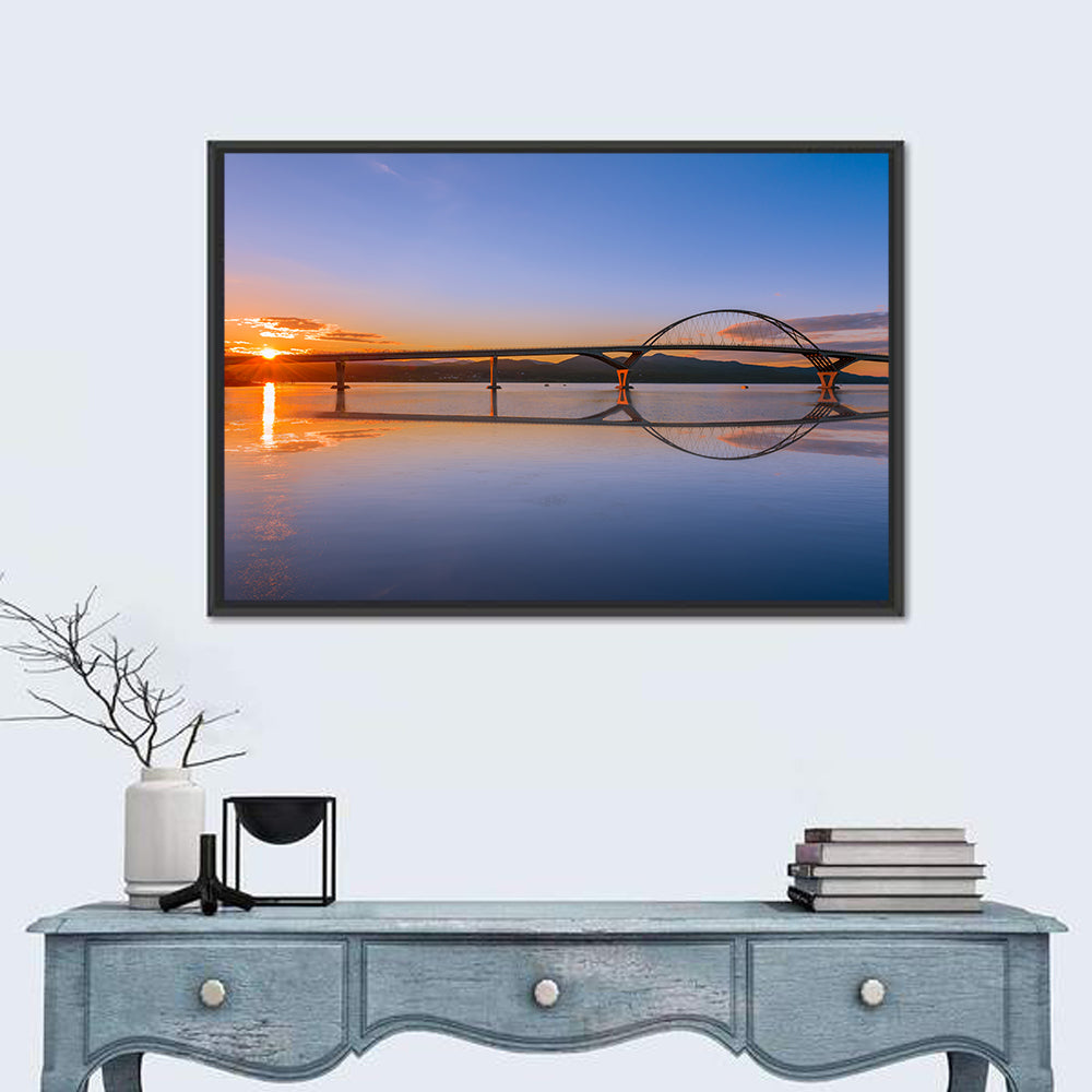 Champlain Bridge at Sunset Wall Art in a room, landscape