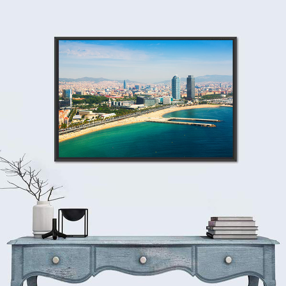 Barcelona from the Mediterranean Wall Art in a room, landscape