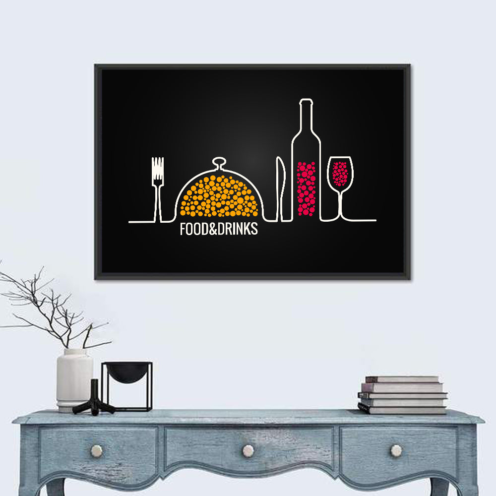 Minimalist Food and Drink Line Wall Art in a room, landscape