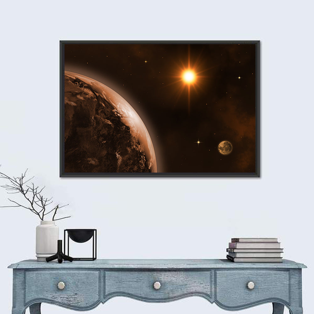 Crescent Planet with Golden Star and Moon Wall Art