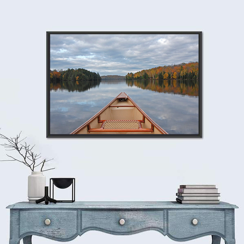 Overcast Canoe Bow on Autumn Lake Wall Art