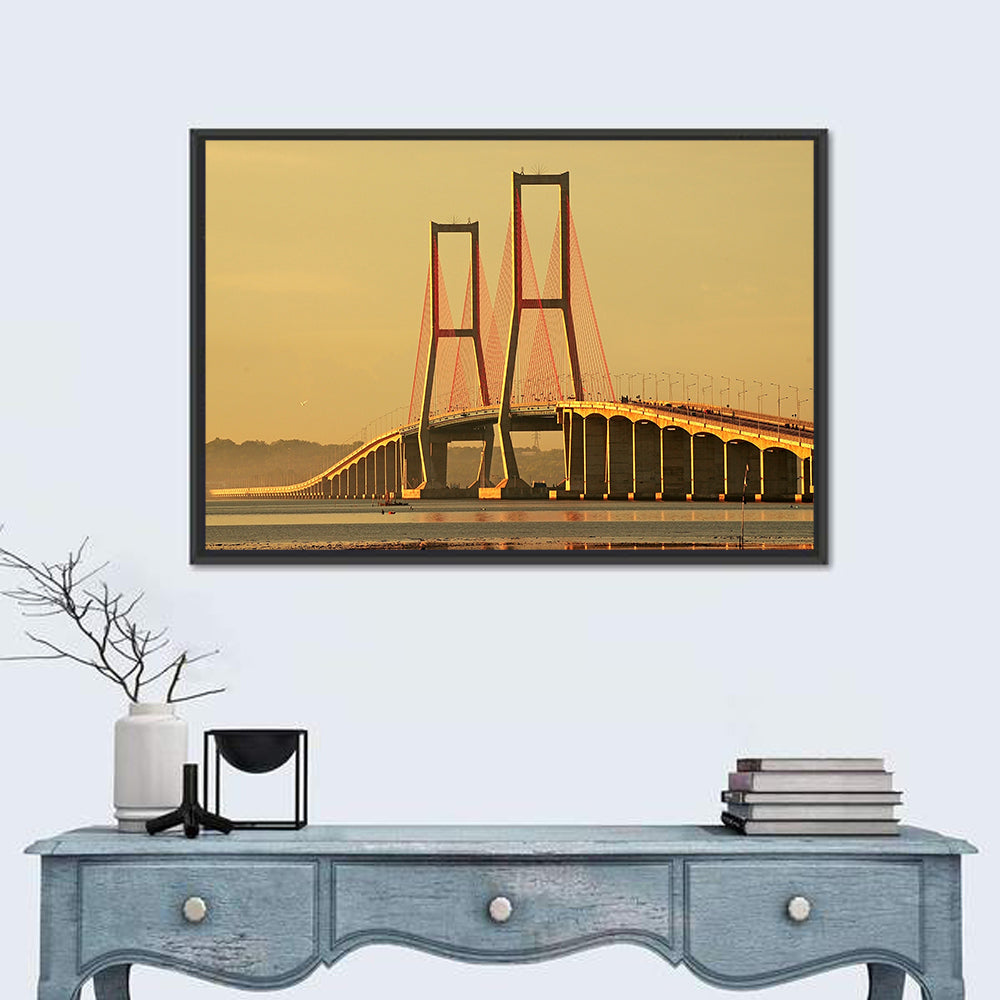 Suramadu Bridge at Golden Hour Wall Art in a room, landscape