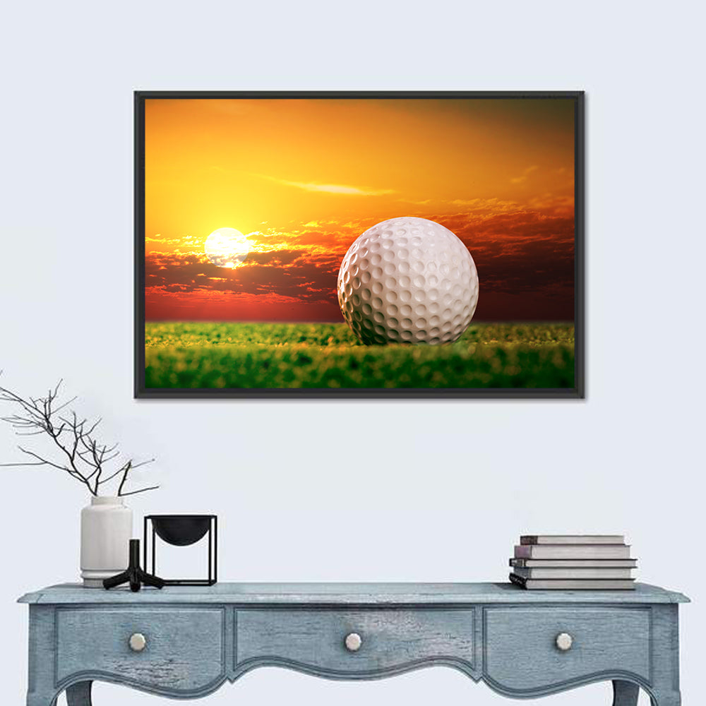 Golf Ball at Sunset Wall Art in a room, landscape