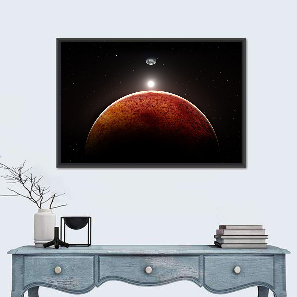 Mars with Moon Wall Art in a room, landscape
