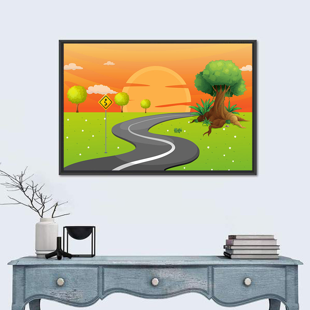 Winding Road Sunset Illustration Wall Art
