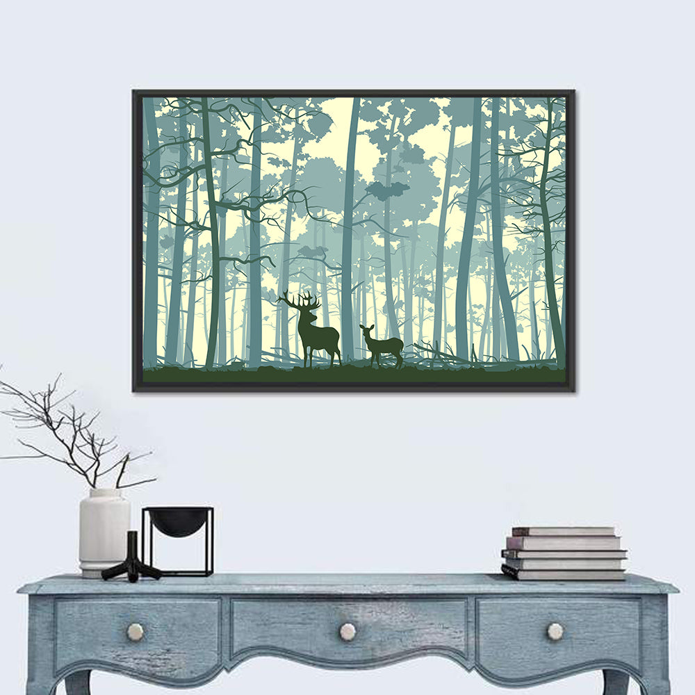Deer Pair in Teal Forest Wall Art