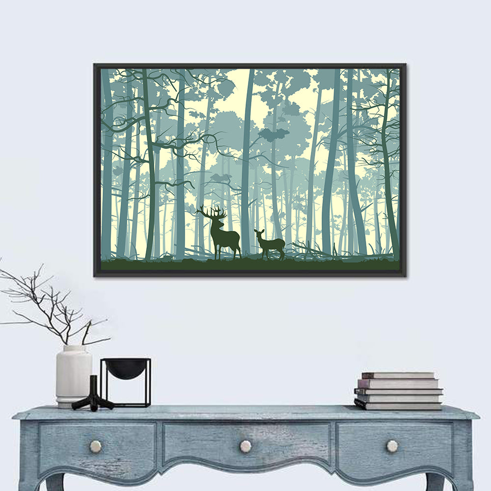 Wild Deer In Forest Abstract Wall Art