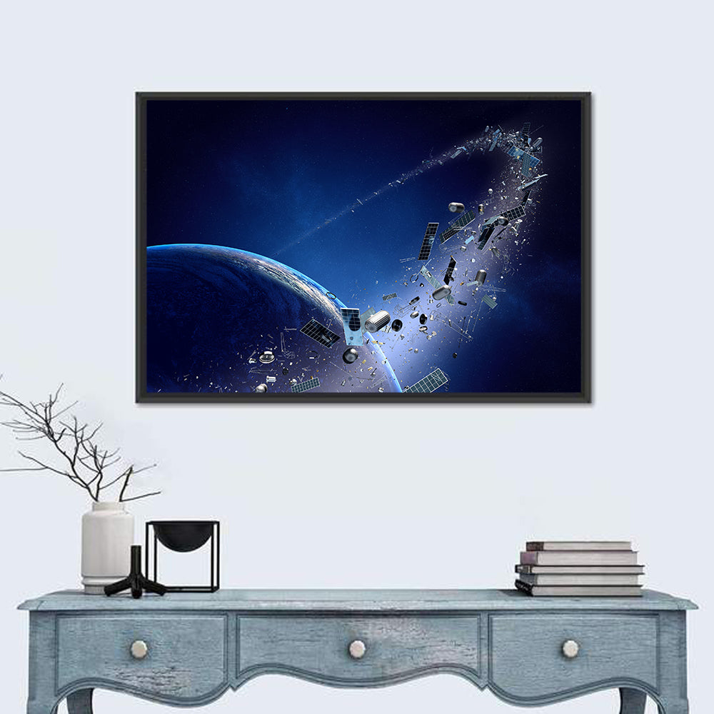 Orbital Debris Around Earth Wall Art in a room, landscape