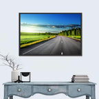 Curved Asphalt Road Through Forest Wall Art