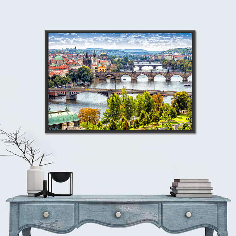 Vltava River Bridges, Prague Wall Art in a room, landscape