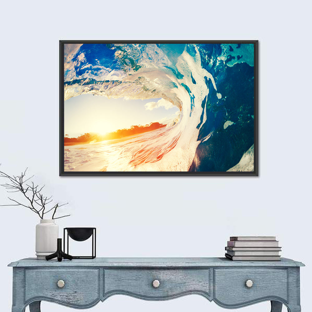 Blue Barrel Wave at Sunset Wall Art