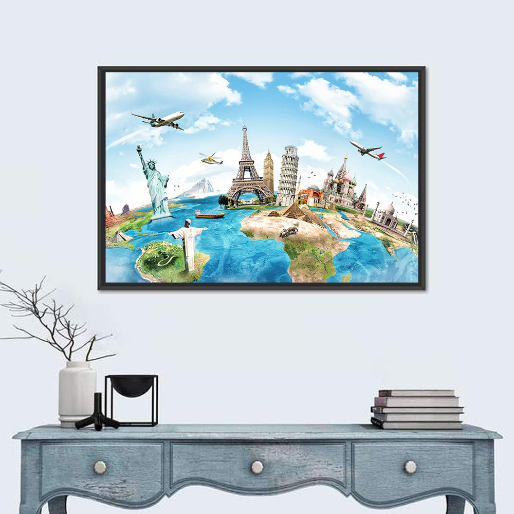World Monuments Map Wall Art in a room, landscape