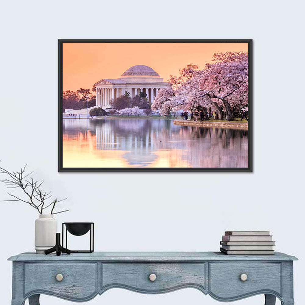 Jefferson Memorial with Cherry Blossoms Wall Art in a room, landscape
