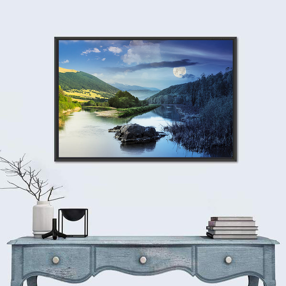 Moonlit Mountain River Wall Art