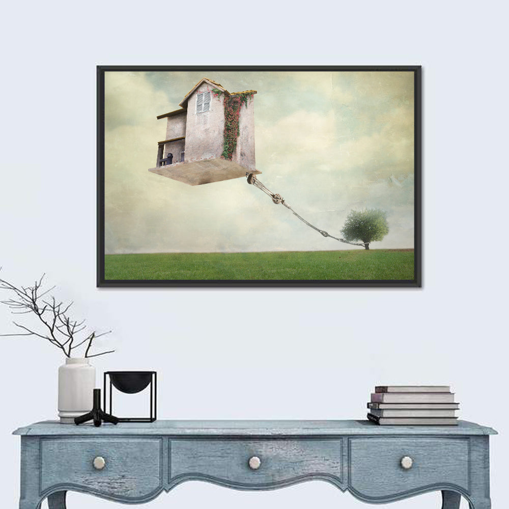 Floating House with Pulley Wall Art in a room, landscape