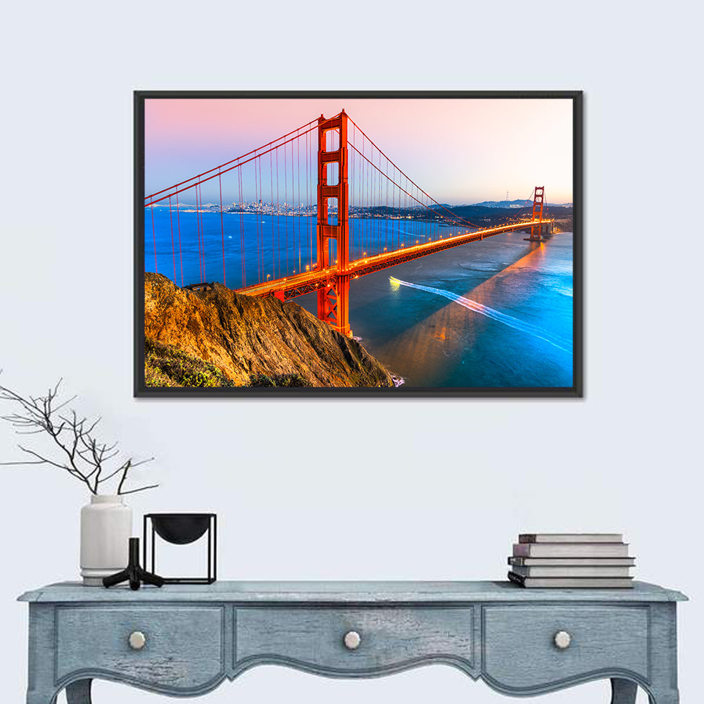 Golden Gate Bridge at Dusk Wall Art in a room, landscape