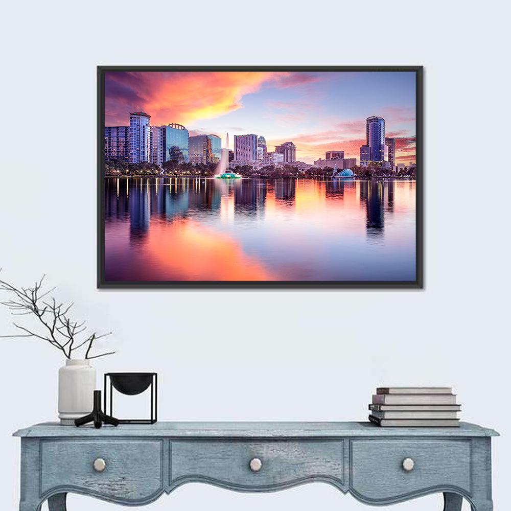 Orlando Downtown Skyline Wall Art in a room, landscape