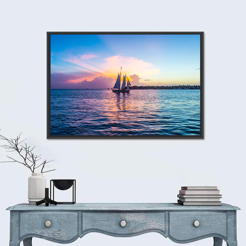 Key West Sailboat at Sunset Wall Art in a room, landscape