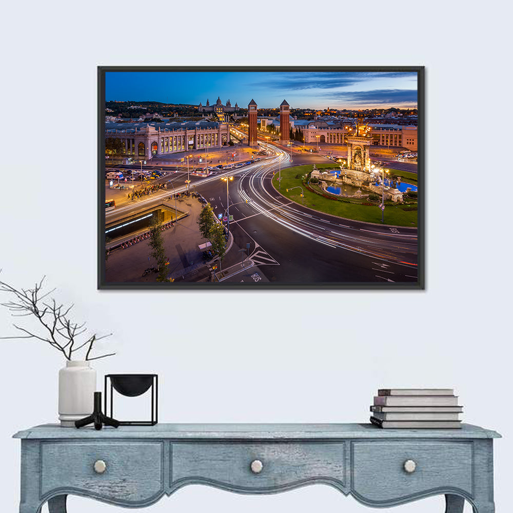 Plaça D'espanya at Night Wall Art in a room, landscape