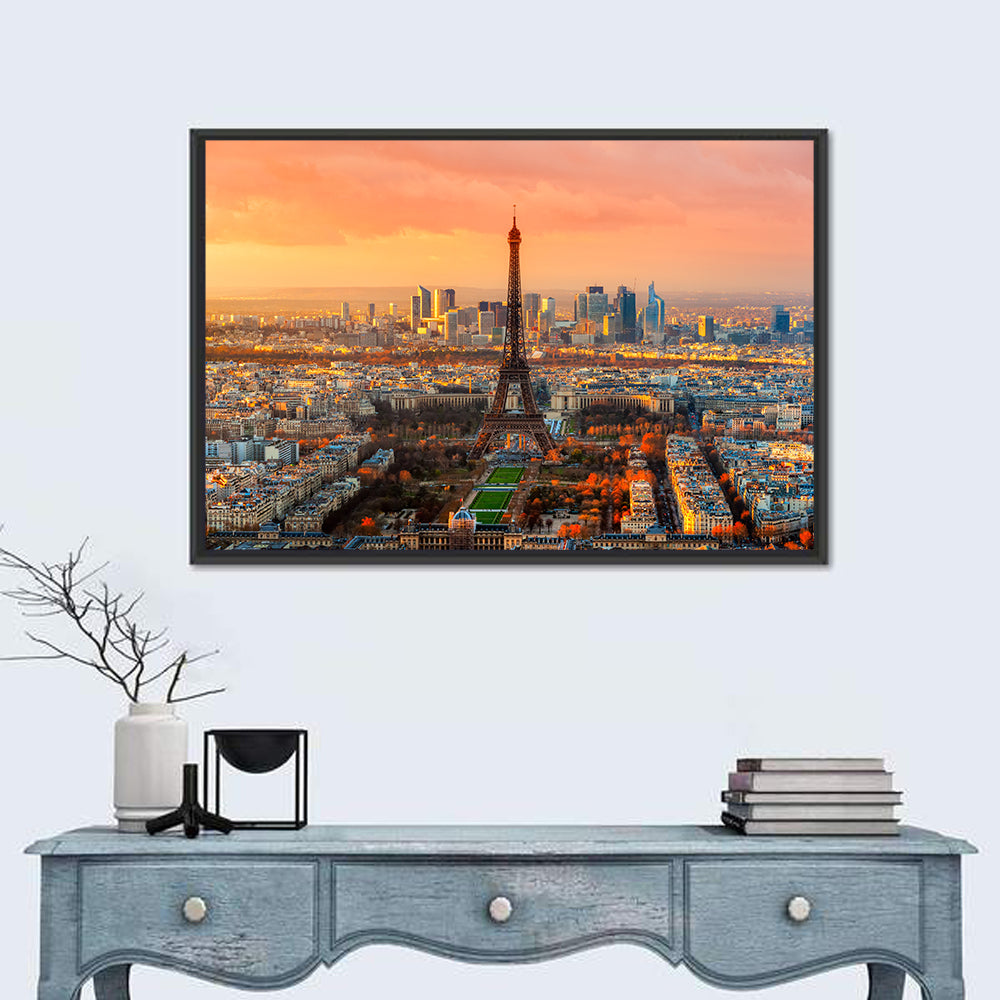Eiffel Tower at Golden Twilight Wall Art in a room, landscape