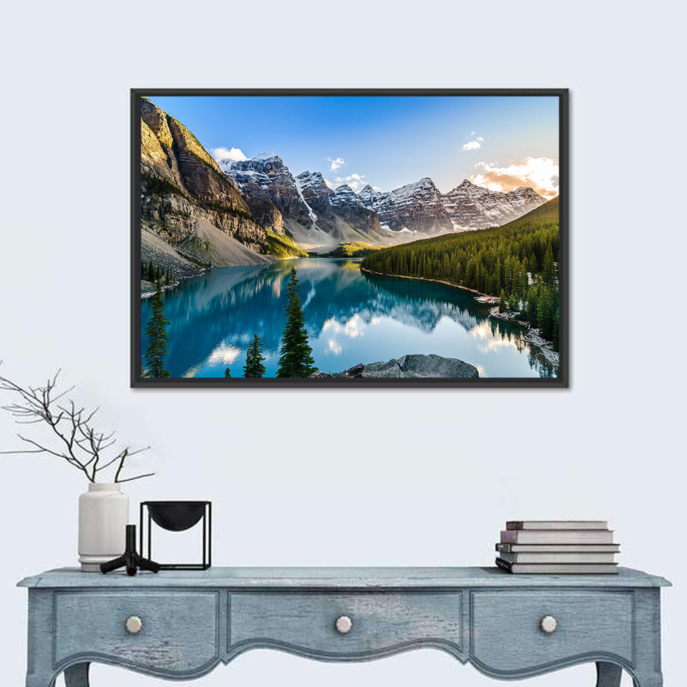 Moraine Lake Reflection, Lake Louise Wall Art in a room, landscape
