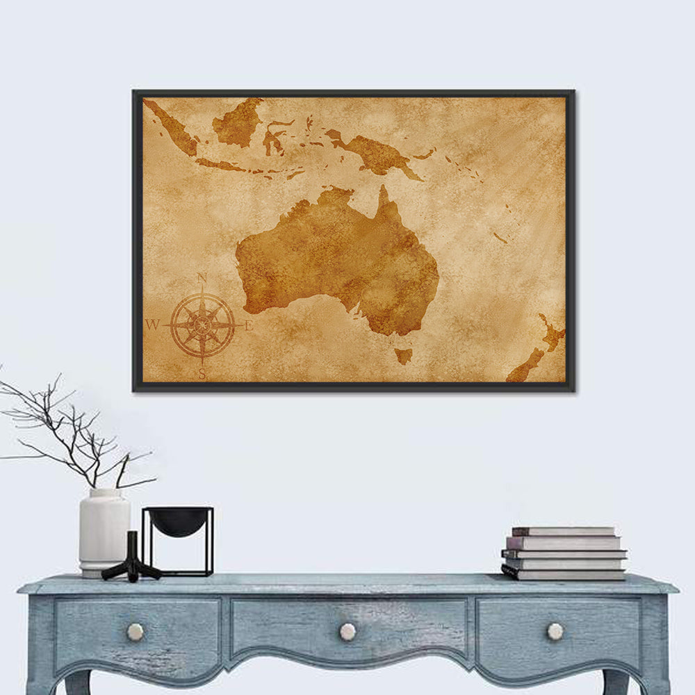 Vintage Grunge Map of Australia Wall Art in a room, landscape