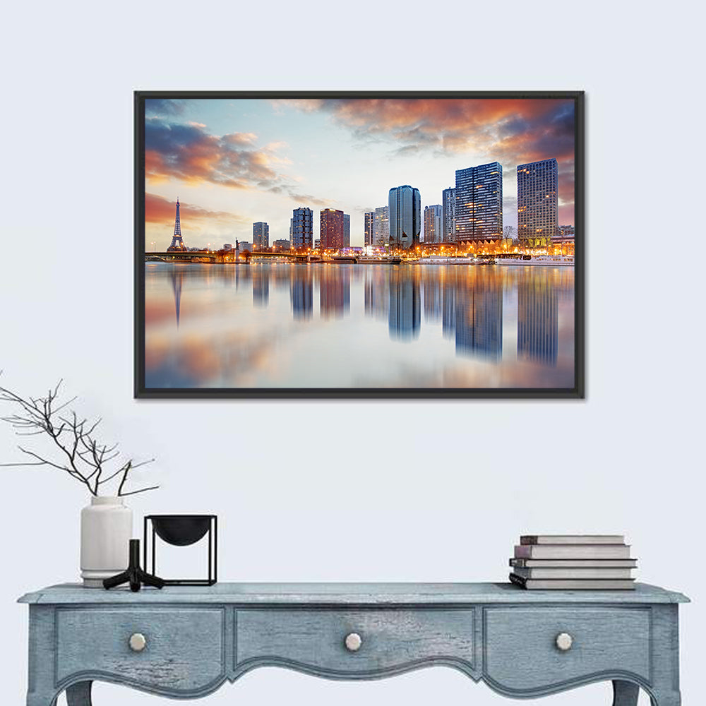 Paris Skyline with Eiffel Tower Wall Art in a room, landscape