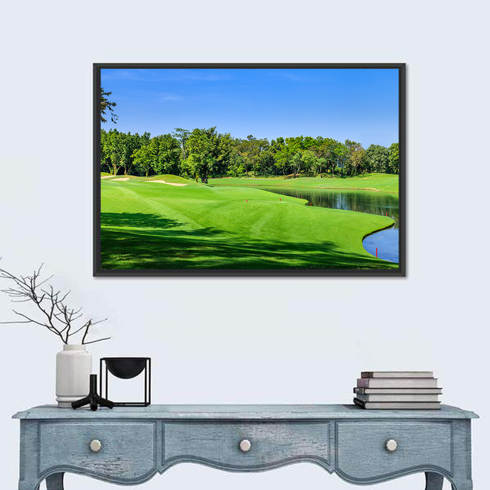 Green Golf Course Thailand Wall Art in a room, landscape