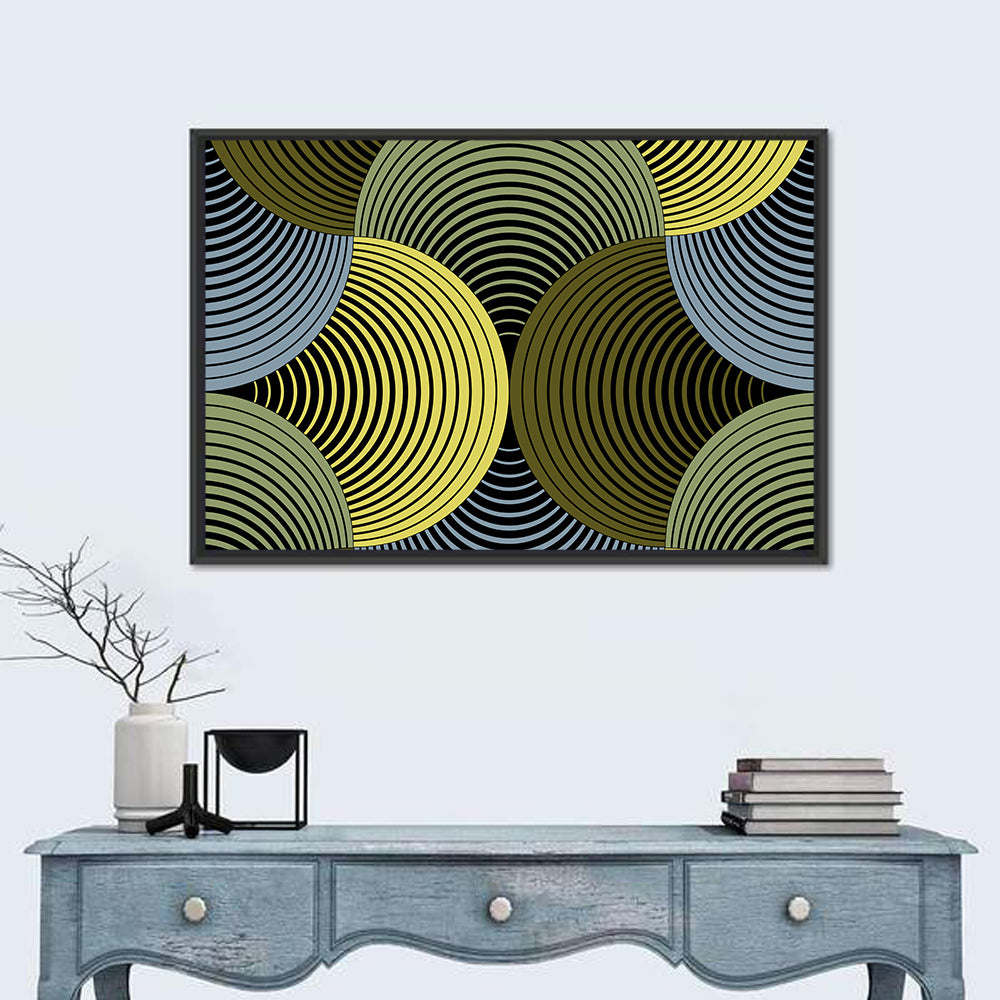 Olive and Yellow Petal Grid Wall Art in a room, landscape