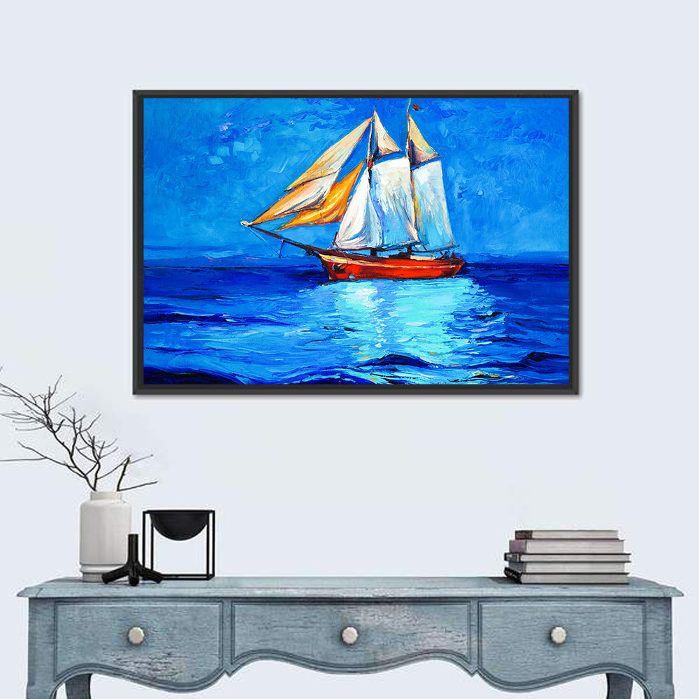 Sailboat at Golden Hour Wall Art in a room, landscape