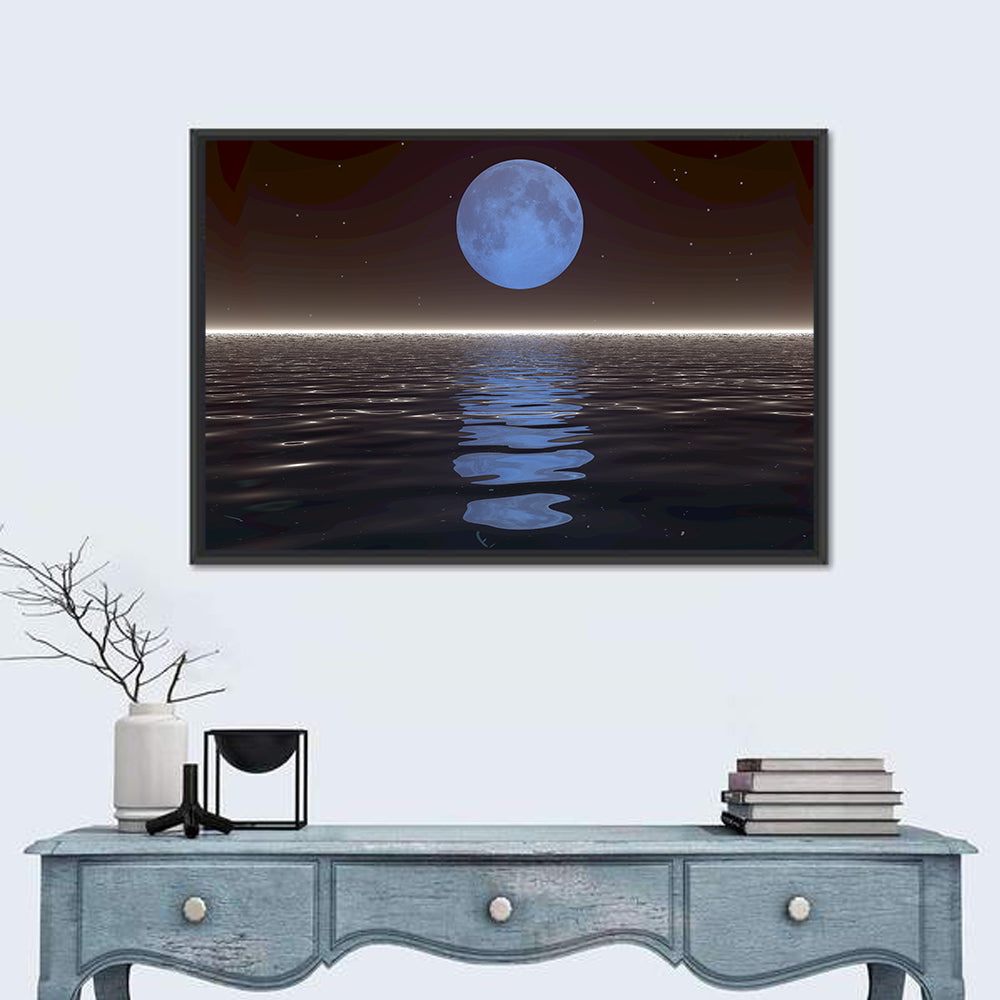 Surreal Moonset Over Reflective Sea Wall Art