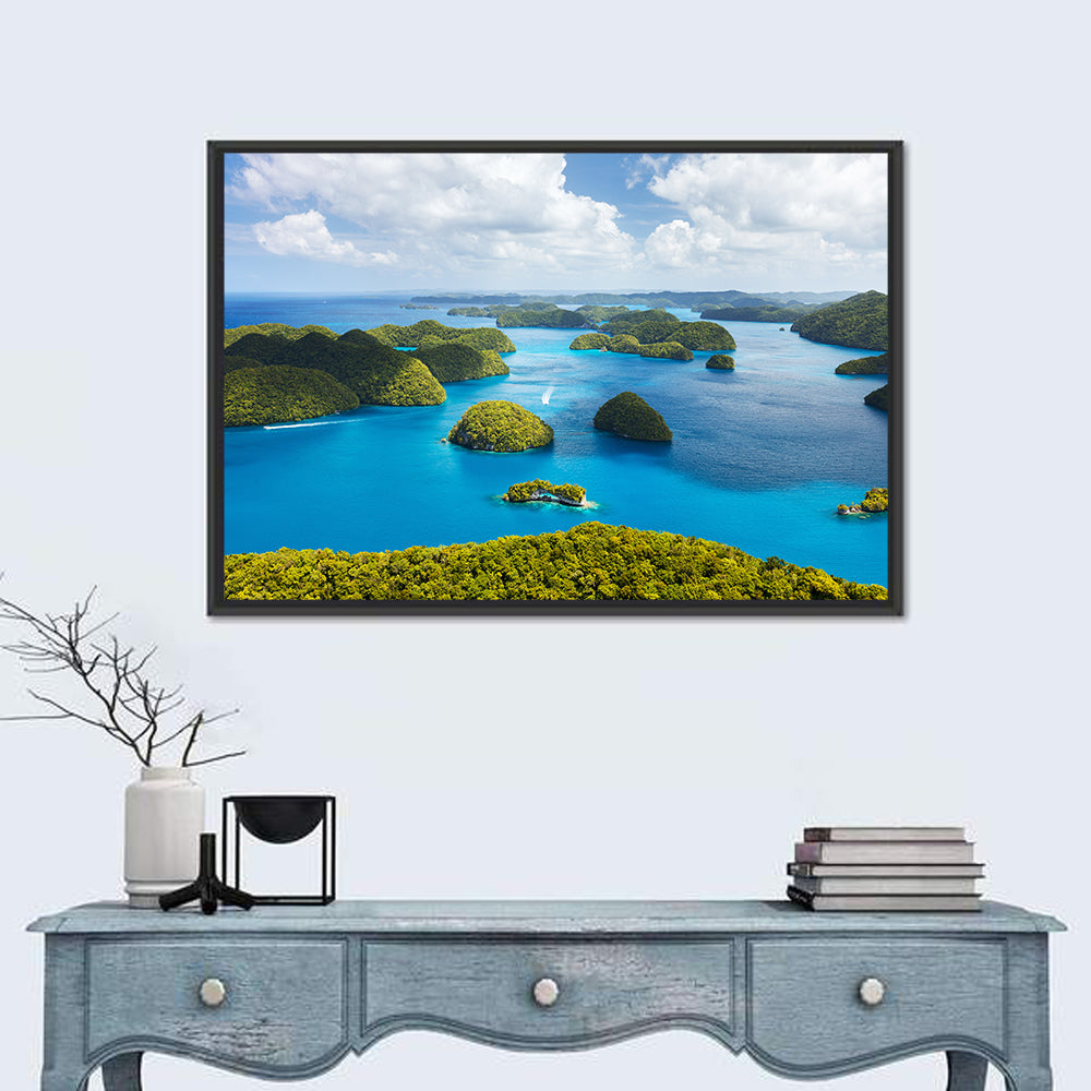 Rock Islands Aerial View Wall Art in a room, landscape