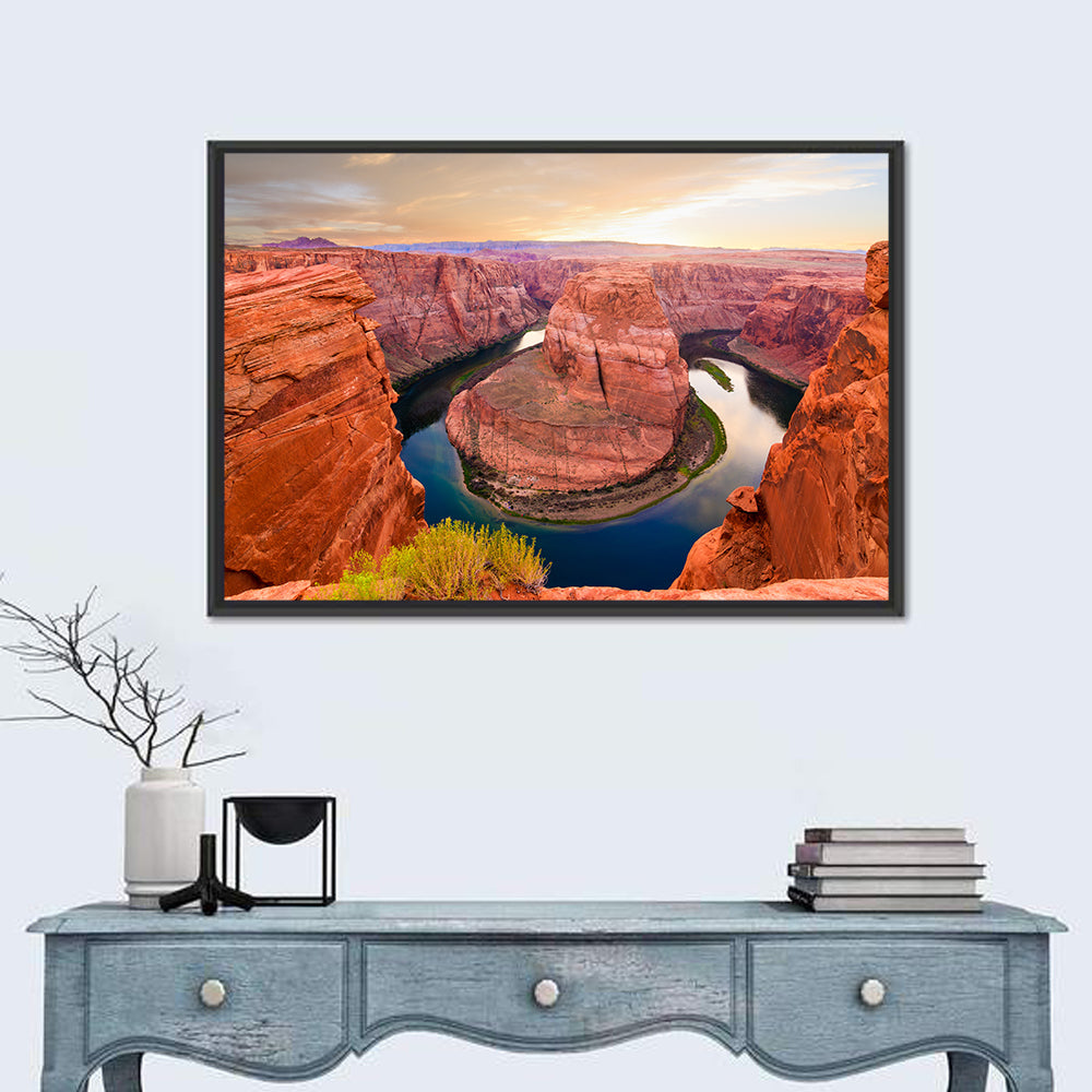 Horseshoe Bend at Golden Hour Wall Art in a room, landscape