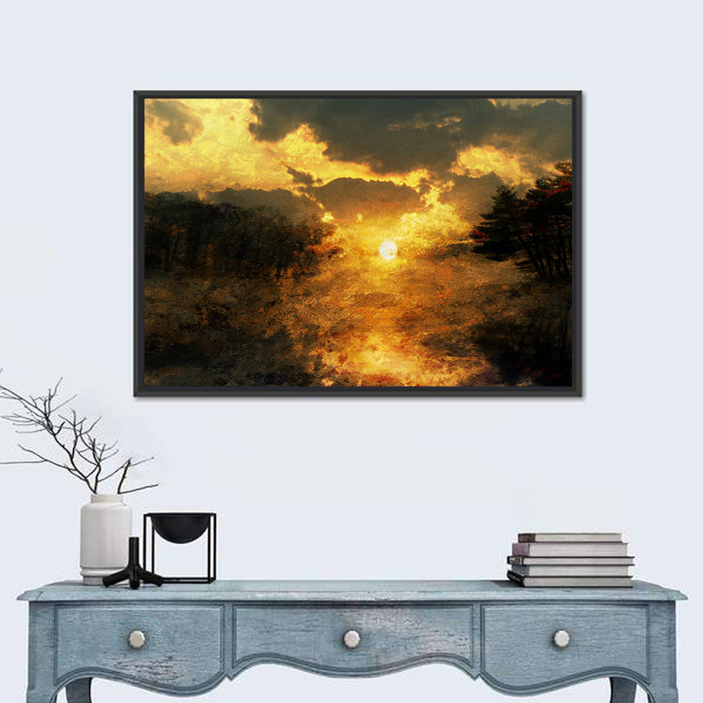 Sunset Falls Over Lake Wall Art