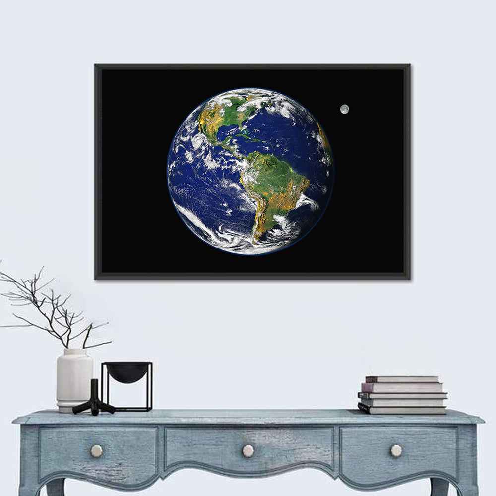 America from Space with Moon Wall Art