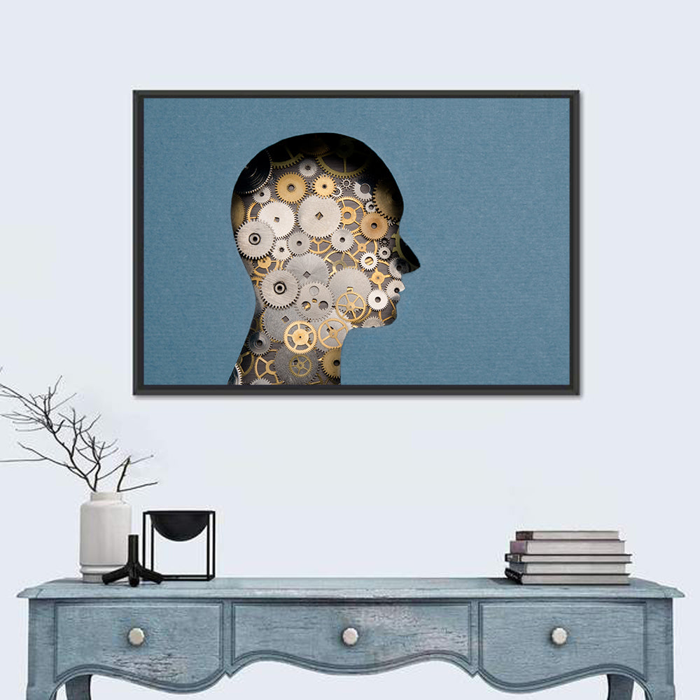 Mechanical Mind Silhouette Wall Art in a room, landscape