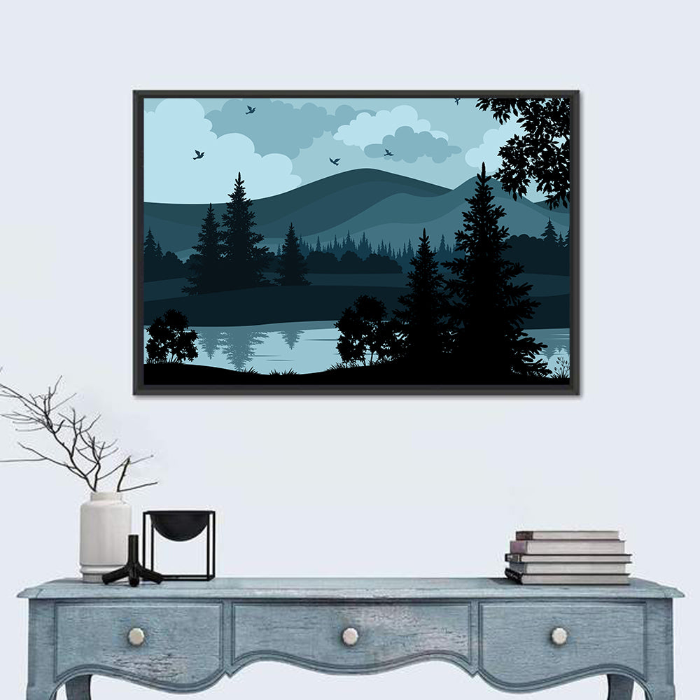 Flying Birds Over Mountain Lake Wall Art