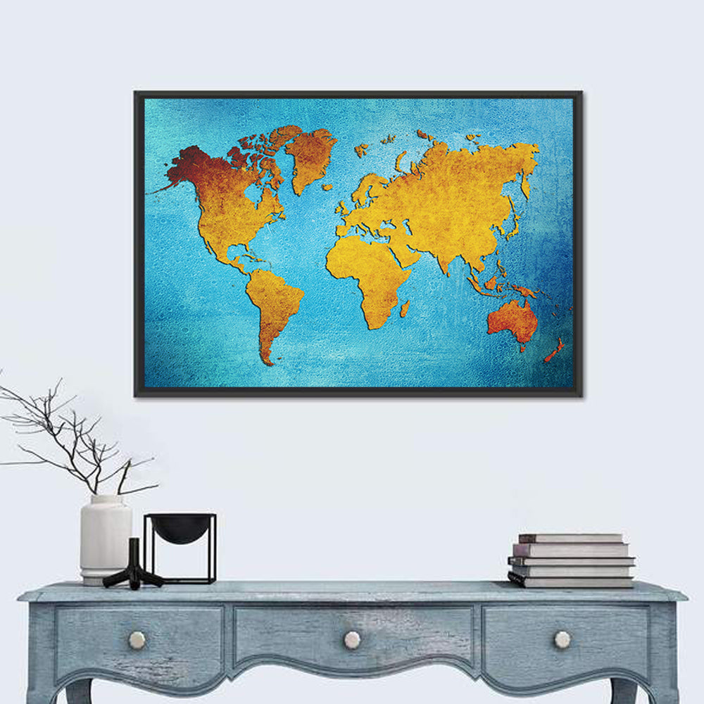 Distressed Blue World Map Wall Art